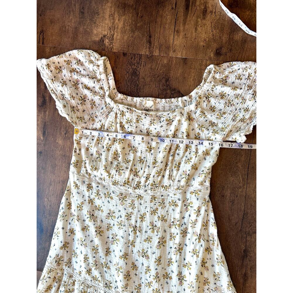 Women’s Cream Rustic Ditsy Floral Print Cottagecore Smocked Prairie Midi Dress - Picture 6 of 7